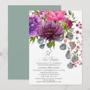 50 and Fabulous Elegant Floral 50th Birthday Invitation