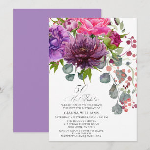 50 and Fabulous Elegant Floral 50th Birthday Invitation