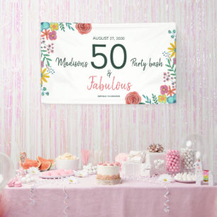 50 and fabulous elegant floral watercolor  invitat banner