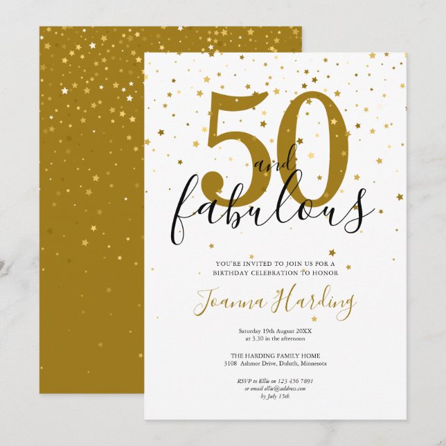 50 and Fabulous Elegant Gold and Black Birthday Invitation (Front/Back)