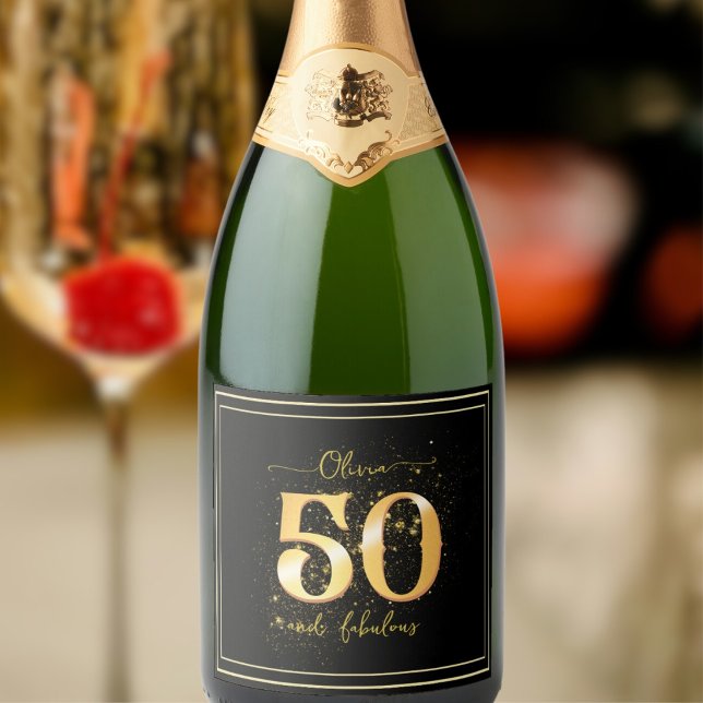 50 and Fabulous Elegant Gold Black Sparkling Wine Label (Creator Uploaded)