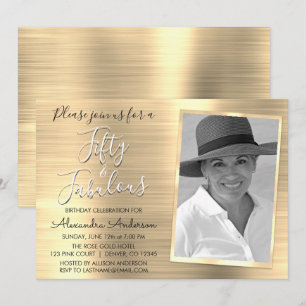 50 and Fabulous Elegant Gold Photo Invitation