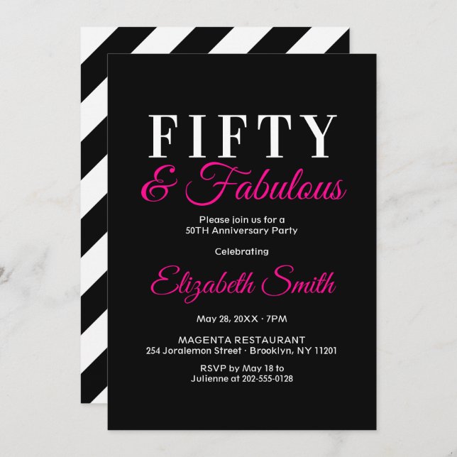 50 and Fabulous Elegant Hot Pink 50th Birthday Invitation (Front/Back)