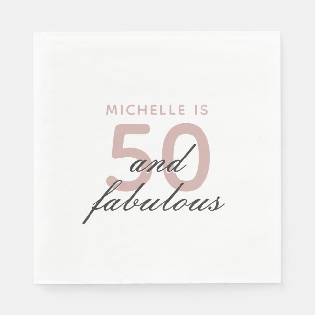 50 and Fabulous Elegant Pink 50th Birthday Party  Napkin (Front)