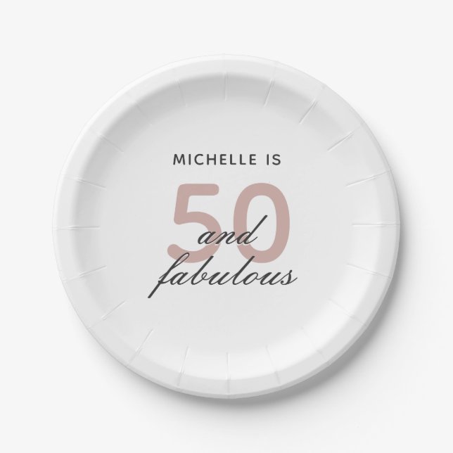 50 and Fabulous Elegant Pink 50th Birthday Party Paper Plate (Front)
