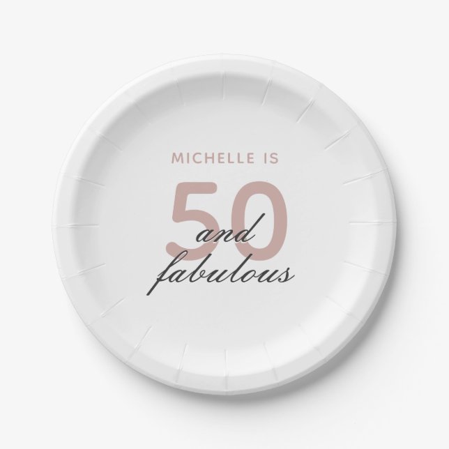50 and Fabulous Elegant Pink 50th Birthday Party Paper Plate (Front)