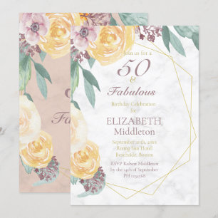 50 and Fabulous Elegant Pink Marble  Birthday Invitation