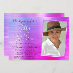 50 and Fabulous Elegant Pink Purple Photo Invitation