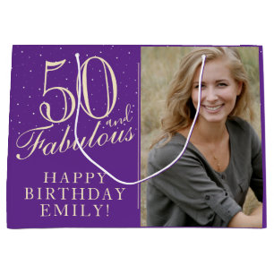 50 and Fabulous Elegant Purple 50th Birthday Photo Large Gift Bag