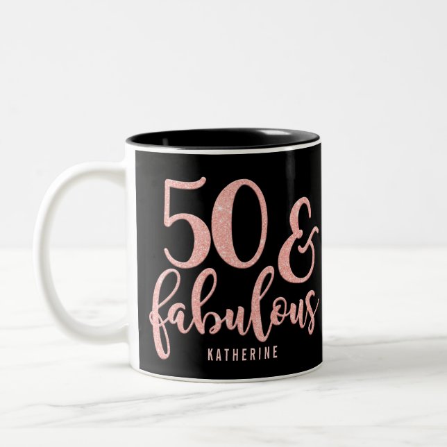 50 And Fabulous Elegant Rose Gold And Black Custom Two-Tone Coffee Mug (Left)