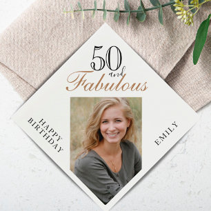 50 and Fabulous Elegant Script Photo 50th Birthday Napkin