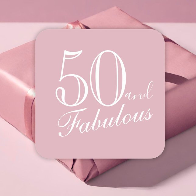 50 and Fabulous Elegant Script Pink 50th Birthday Square Sticker (Creator Uploaded)