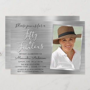50 and Fabulous Elegant Silver Photo Invitation
