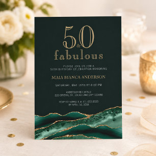 50 and Fabulous Emerald Green Agate 50th Birthday Invitation