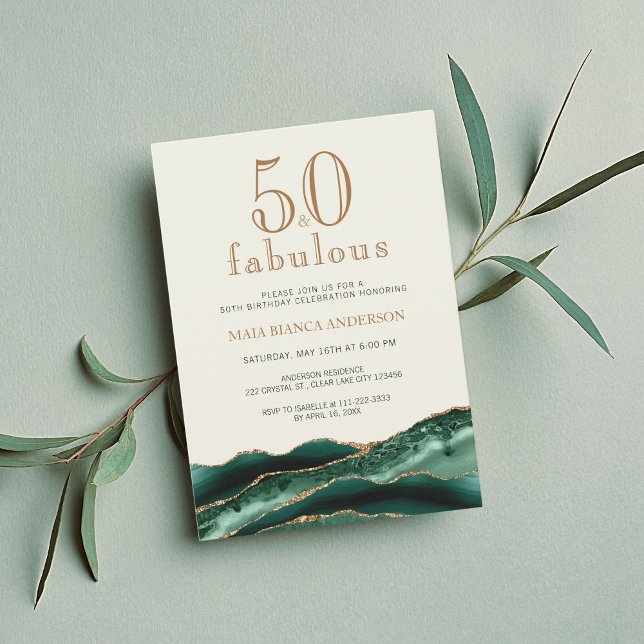 50 and Fabulous Emerald Green Agate 50th Birthday  Invitation (Creator Uploaded)