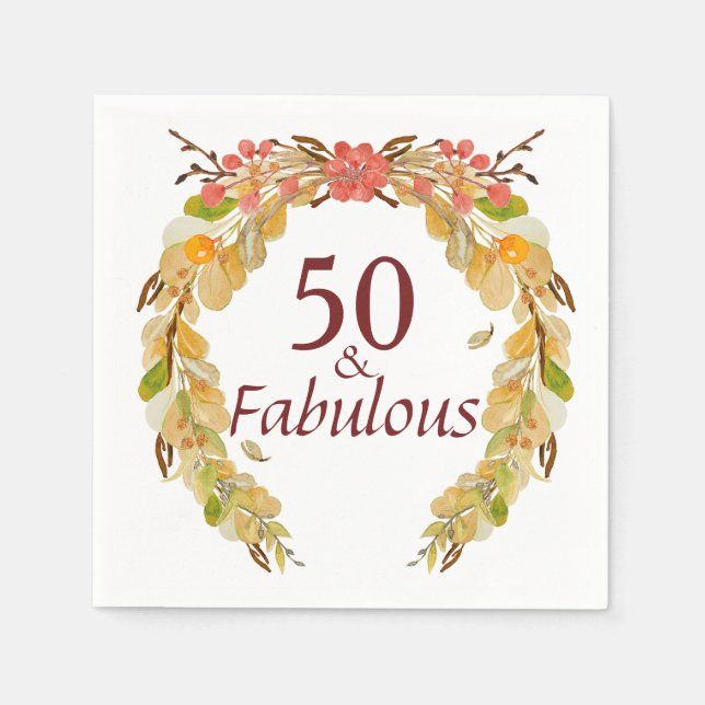 50 and Fabulous Fall burgundy Napkin (Front)