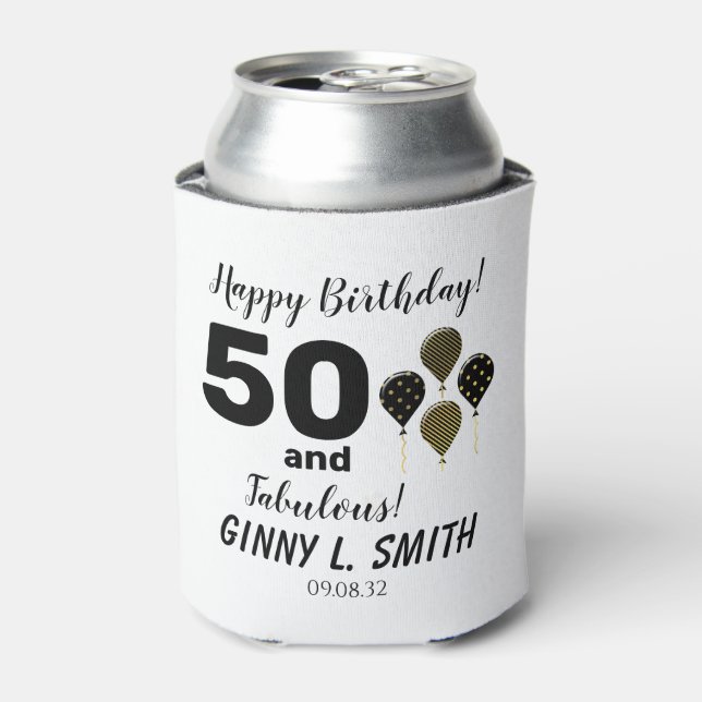 50 and Fabulous Fiftieth Birthday Can Cooler  (Can Front)