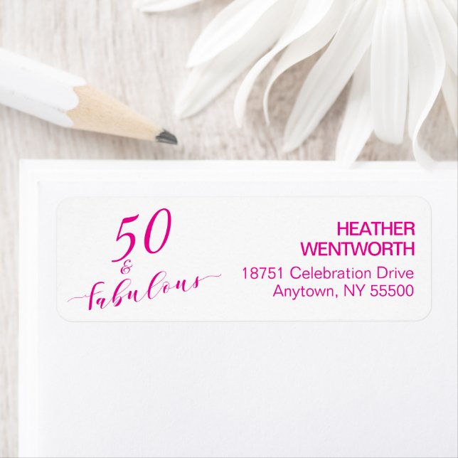 50 and Fabulous Fiftieth Birthday Hot Pink Address (Insitu)
