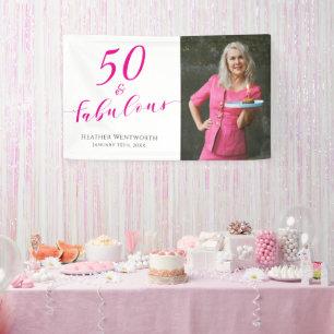 50 and Fabulous Fiftieth Birthday Hot Pink Photo Banner