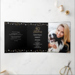 50 and fabulous fiftieth Birthday Photo TriFold<br><div class="desc">Celebrate the milestone of turning fifty with this stunning gold and black confetti 50 and fabulous birthday party tri-fold program design. Personalise it to make the event truly memorable. The tri-fold layout allows you to include essential information such as the party itinerary for your guests, ensuring they don't miss any...</div>