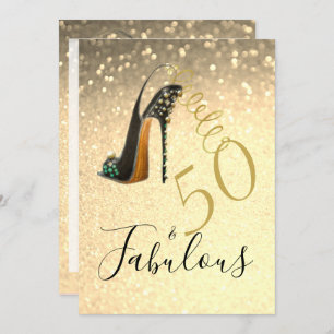 50 and Fabulous Fiftieth Elegant Glitter Gold Invitation