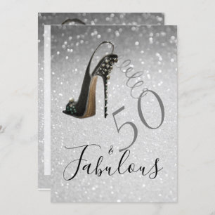50 and Fabulous Fiftieth Elegant Glitter Silver Invitation