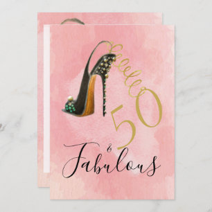 50 and Fabulous Fiftieth Elegant Pink Modern Invitation