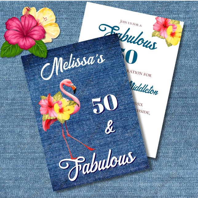 50 and Fabulous Flamingo Birthday Tropical Invitation (Creator Uploaded)