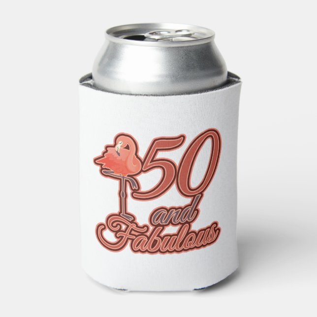50 and Fabulous Flamingo Theme Birthday Party Can Cooler (Can Front)