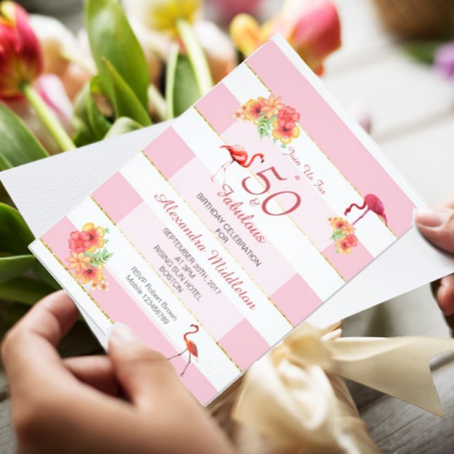 50 and Fabulous Flamingos Tropical Pink Birthday Invitation (Creator Uploaded)