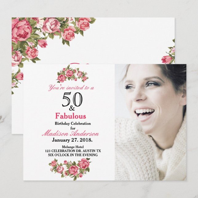 50 and Fabulous Floral | 50th Birthday Invitations (Front/Back)