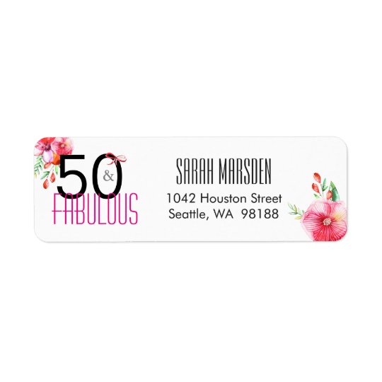 50 and Fabulous Floral 50th Birthday Return Address Label