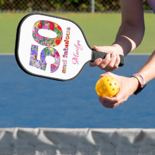 50 and fabulous floral birthday pickle ball paddle