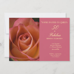 50 and Fabulous Floral Pink Rose Birthday Invitation