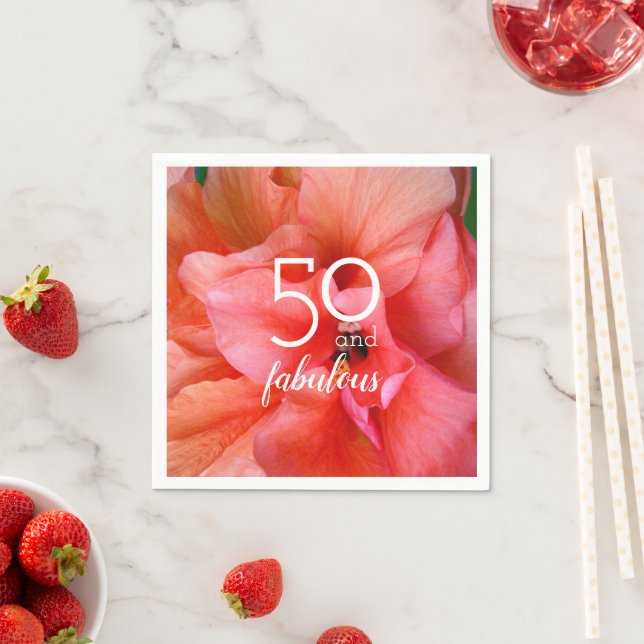 50 and Fabulous Flower Photo Birthday Party Napkin (Insitu)