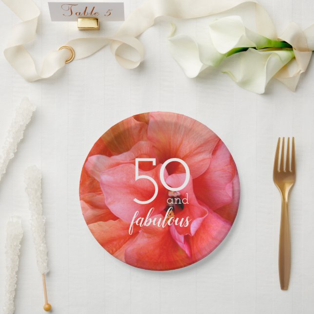 50 and Fabulous Flower Photo Birthday Party Paper Plate (Wedding)