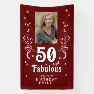50 and Fabulous Foliage Red 50th Birthday Photo Banner