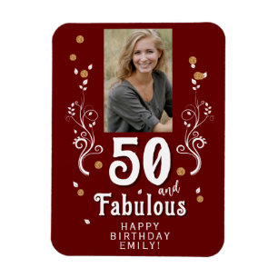 50 and Fabulous Foliage Red 50th Birthday Photo Magnet