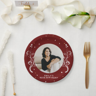 50 and Fabulous Foliage Red 50th Birthday Photo Paper Plate
