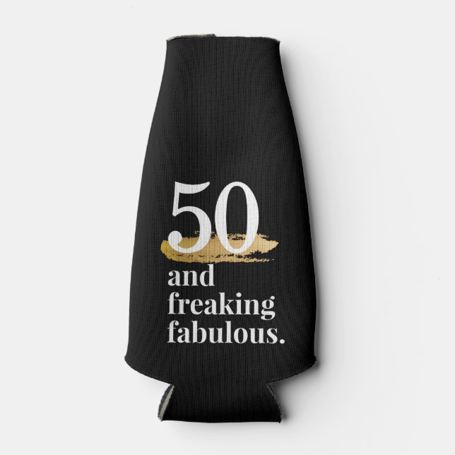 50 and Fabulous Funny Birthday Beer Bottle Cooler (Front)