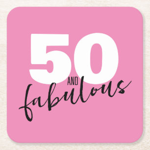 50 and fabulous gift 50th Birthday party pink Square Paper Coaster