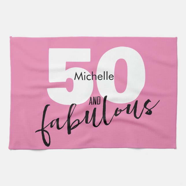 50 and fabulous gift 50th Birthday party pink  Tea Towel (Horizontal)