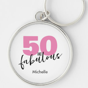 50 and fabulous gift 50th Birthday pink  Key Ring
