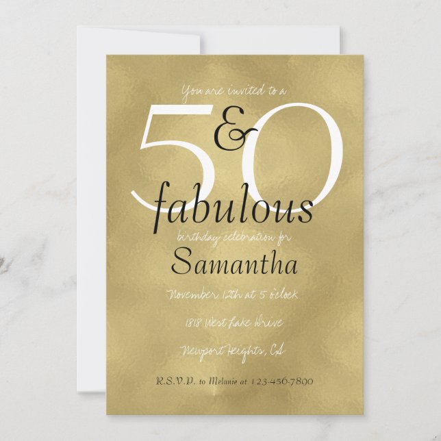 50 and Fabulous Glam Gold Invitation (Front)