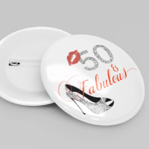 50 and Fabulous Glitter 50th Birthday 6 Cm Round Badge