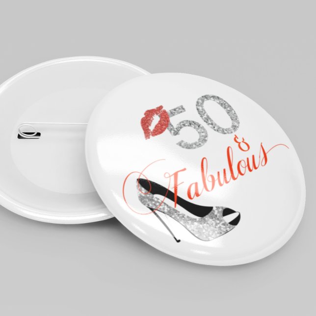 50 and Fabulous Glitter 50th Birthday 6 Cm Round Badge (Creator Uploaded)