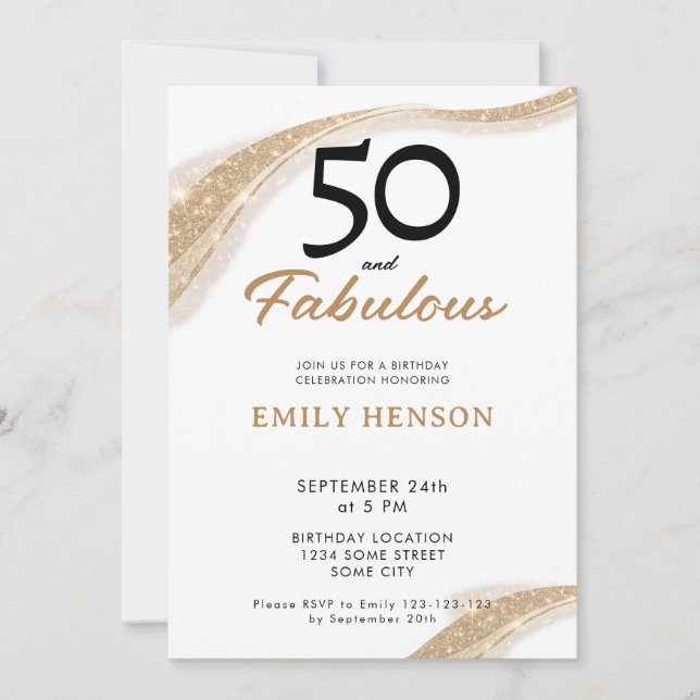 50 and Fabulous Gold 50th Birthday Invitation (Front)