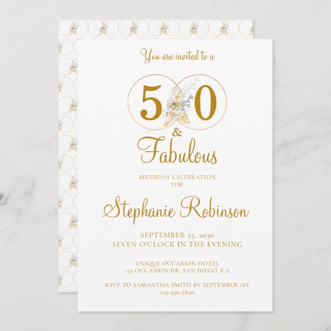 50 and Fabulous Gold 50th Birthday Party Invitation (Front/Back)