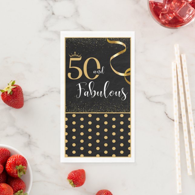 50 and Fabulous Gold and Black Large Napkins (Insitu)