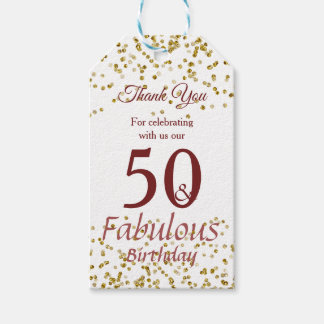 50 and Fabulous Gold and Burgundy Sparkle Gift Tags